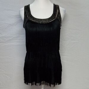 Cache Black Top with Fringe and Studs